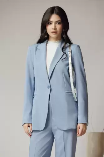 Sacou office din viscoza bleu