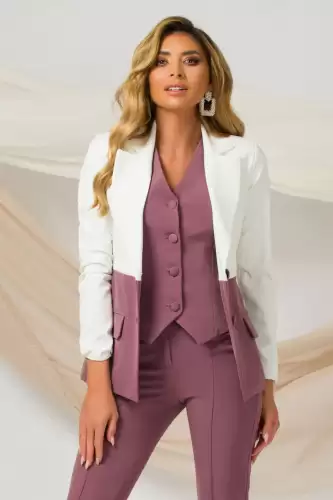 Sacou office Pretty Girl ecru-lila prafuit cambrat cu nasturi imbracati