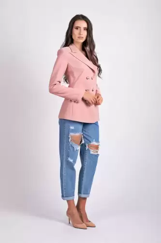 Sacou roz casual cu doua randuri de nasturi