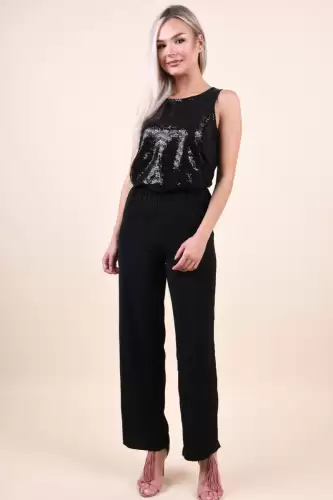 Salopeta eleganta neagra prevazuta cu paiete in partea superioara