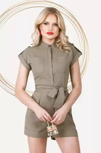 Salopeta scurta kaki Pretty Girl de vara din in