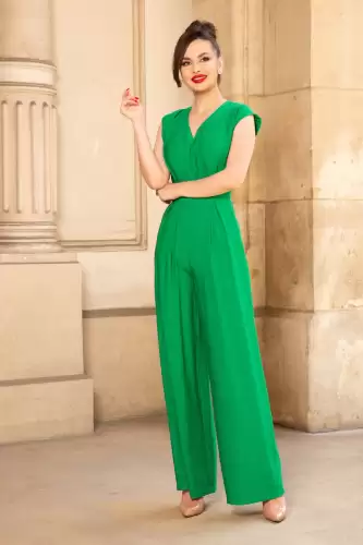 Salopeta verde lejera din vascoza cu pantalon evazat