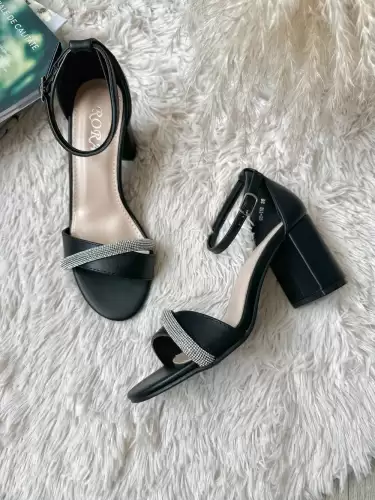 Sandale dama cu toc gros negre GH110  N8-2