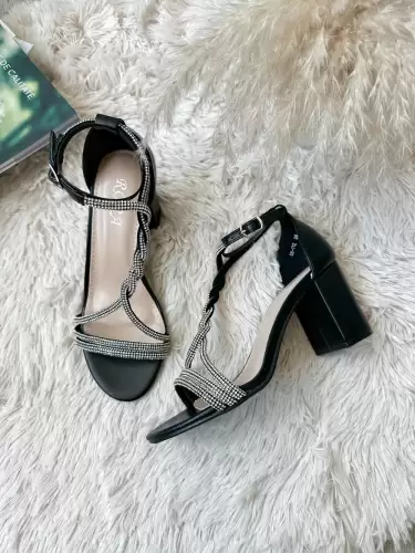 Sandale dama cu toc gros negre GH112 N6-2