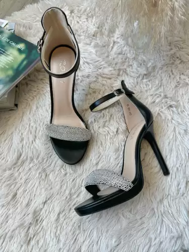 Sandale dama cu toc subtire negre 108 T4-3