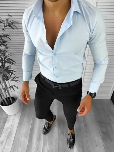 Tinuta barbati smart casual Pantaloni + Camasa  + Curea Piele H 12618 E