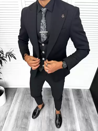 Tinuta Costum barbati slim fit negru 3 piese 13312