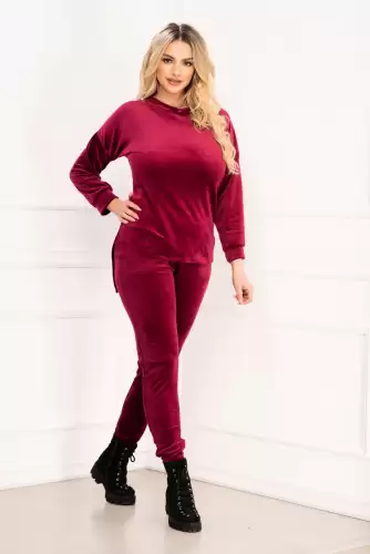 Trening asimetric din catifea bordo Amelia By InPuff