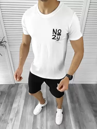 Trening barbati alb/negru pantaloni + tricou 10590 D9-4