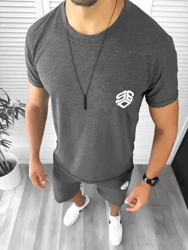 Trening barbati gri pantaloni + tricou 11701  D10-3