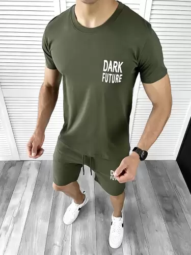 Trening barbati kaki pantaloni + tricou 11699 D3-3.4