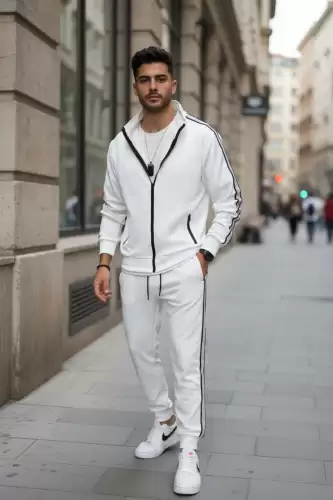 Trening barbati slim fit alb  Pantaloni + Hanorac 1209 14-1.3