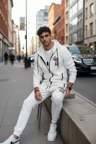 Trening barbati slim fit alb Pantaloni + Hanorac 5035 100-3.2