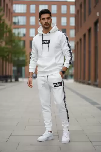 Trening barbati slim fit alb  Pantaloni + Hanorac 5041 i15-4.2