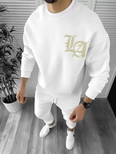 Trening barbati slim fit alb Pantaloni + Hanorac K005 Y4