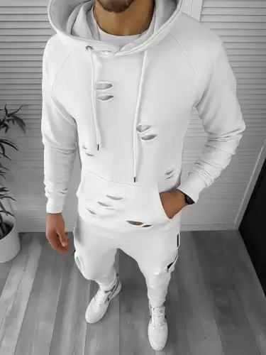 Trening barbati slim fit alb Pantaloni + Hanorac TY132 O6-5.2