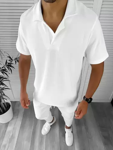 Trening barbati slim fit alb tricou + pantaloni 8207 76