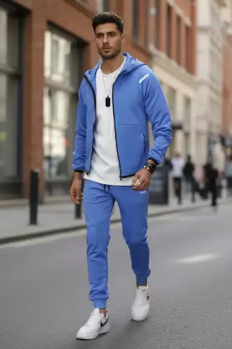 Trening barbati slim fit albastru  Pantaloni + Hanorac 288A