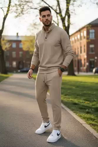 Trening barbati slim fit bej Pantaloni + Bluza C200 26-3.3