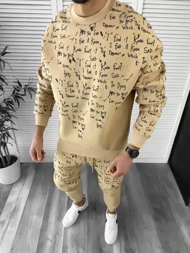 Trening barbati slim fit bej Pantaloni + Hanorac k172 O3-4.2