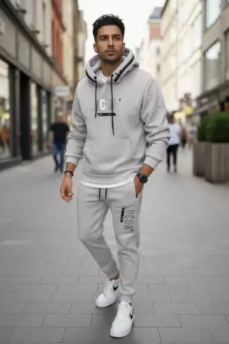 Trening barbati slim fit gri  Pantaloni + Hanorac 5025 102-2