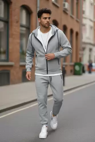 Trening barbati slim fit gri  Pantaloni + Hanorac 5031 9-5