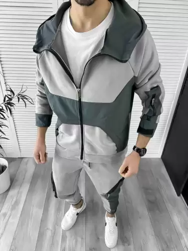 Trening barbati slim fit gri Pantaloni + Hanorac K017 D5-1.3