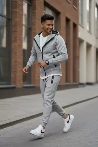 Trening barbati slim fit gri  Pantaloni + Hanorac RM05 i8 2-3