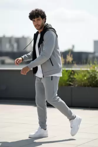 Trening barbati slim fit gri  Pantaloni + Hanorac  vatuit 5030 D7-2