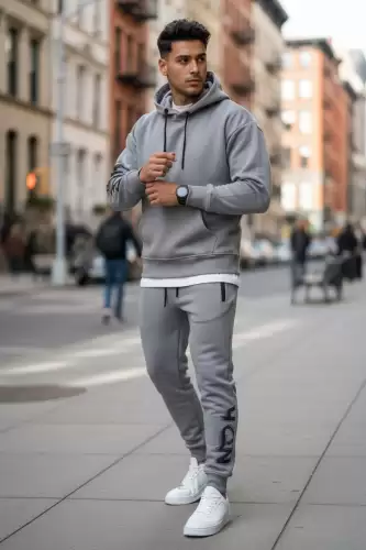 Trening barbati slim fit gri   Pantaloni + Hanorac  vatuit  RM57 i18-5.3