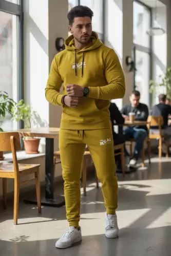 Trening barbati slim fit mustar  Pantaloni + Hanorac  13360 24-3.2.3