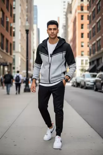 Trening barbati slim fit negru cu gri Pantaloni + Hanorac RM08 75-4