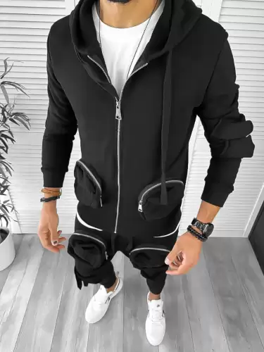 Trening barbati slim fit negru Pantaloni + Hanorac 12933 I11-1.2.3