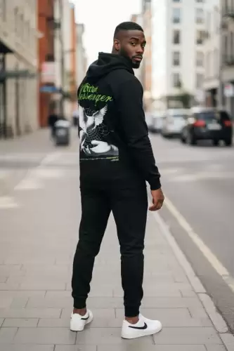 Trening barbati slim fit negru  Pantaloni + Hanorac  13370 56-3