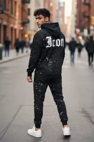 Trening barbati slim fit negru  Pantaloni + Hanorac  13380 42-1