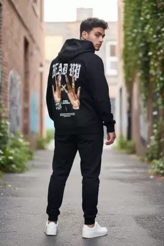 Trening barbati slim fit negru  Pantaloni + Hanorac  13390 23-4.2