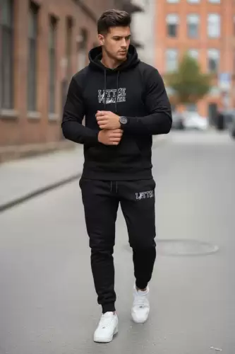 Trening barbati slim fit negru Pantaloni + Hanorac 13410 39-2