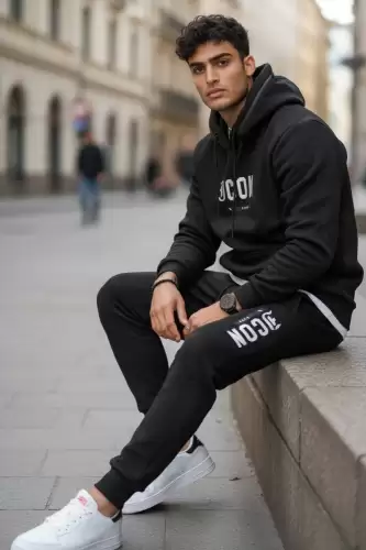 Trening barbati slim fit negru Pantaloni + Hanorac 5025 108-2
