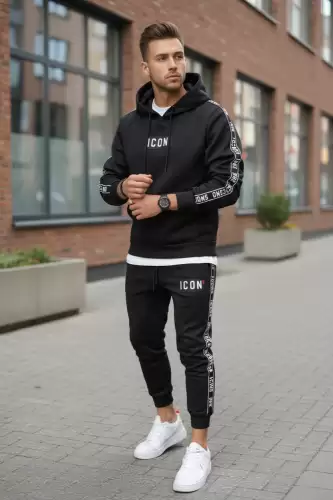 Trening barbati slim fit negru  Pantaloni + Hanorac 5041 i15-3.1
