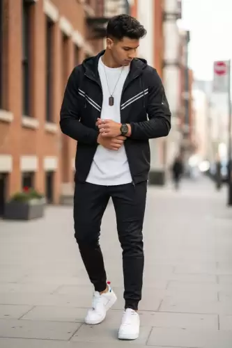 Trening barbati slim fit negru  Pantaloni + Hanorac RM09 23-4.2