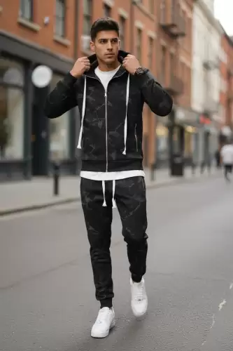 Trening barbati slim fit negru  Pantaloni + Hanorac RM35 100-2.1