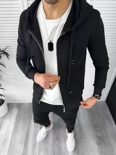 Trening barbati slim fit  negru   Pantaloni + Hanorac T12933 27-3.2