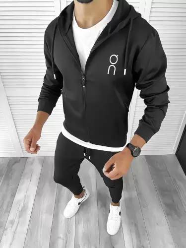 Trening barbati slim fit Pantaloni + Hanorac negru 12182 2