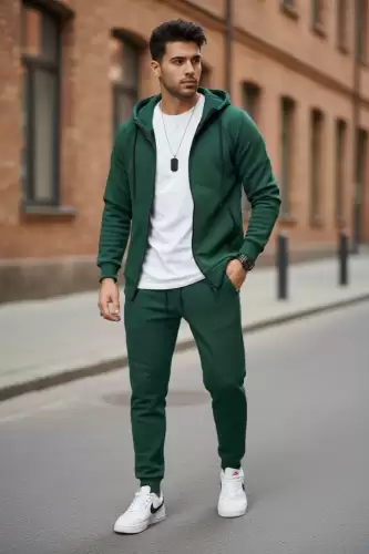Trening barbati slim fit verde Pantaloni + Hanorac 5031 I11-1