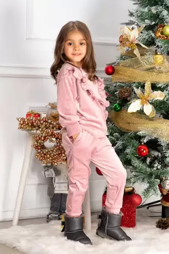 Trening copii Erica din catifea rose cu volan cret