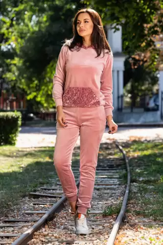 Trening dama din catifea Sparkle rose cu paiete asortate