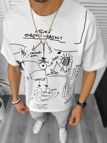 Tricou barbati alb cu imprimeu oversize Y181 22A-4.3