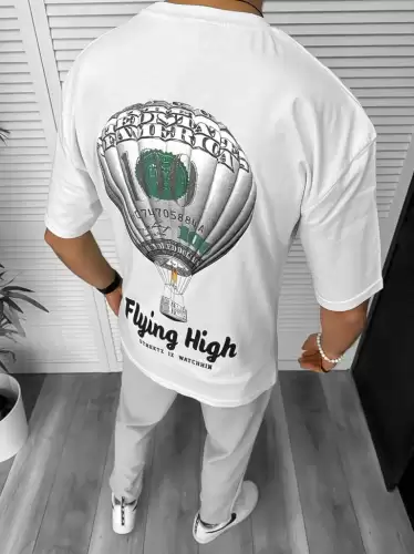 Tricou barbati alb  cu imprimeu pe spate  oversize 11813  D2-2.4