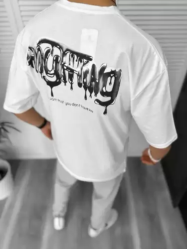 Tricou barbati alb cu imprimeu pe spate oversize 11818 O5-6.1