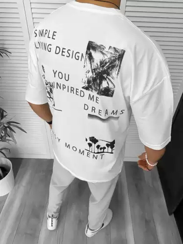Tricou barbati alb  cu imprimeu pe spate  oversize 11822  P20-6.3